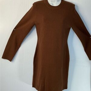Classic Brown Long-Sleeve Knit Dress